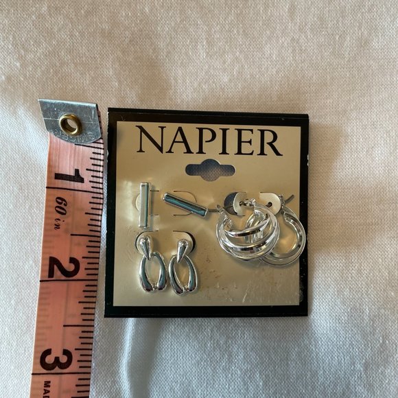 Napier, set of 3, Silver Tone earrings - Picture 2 of 5